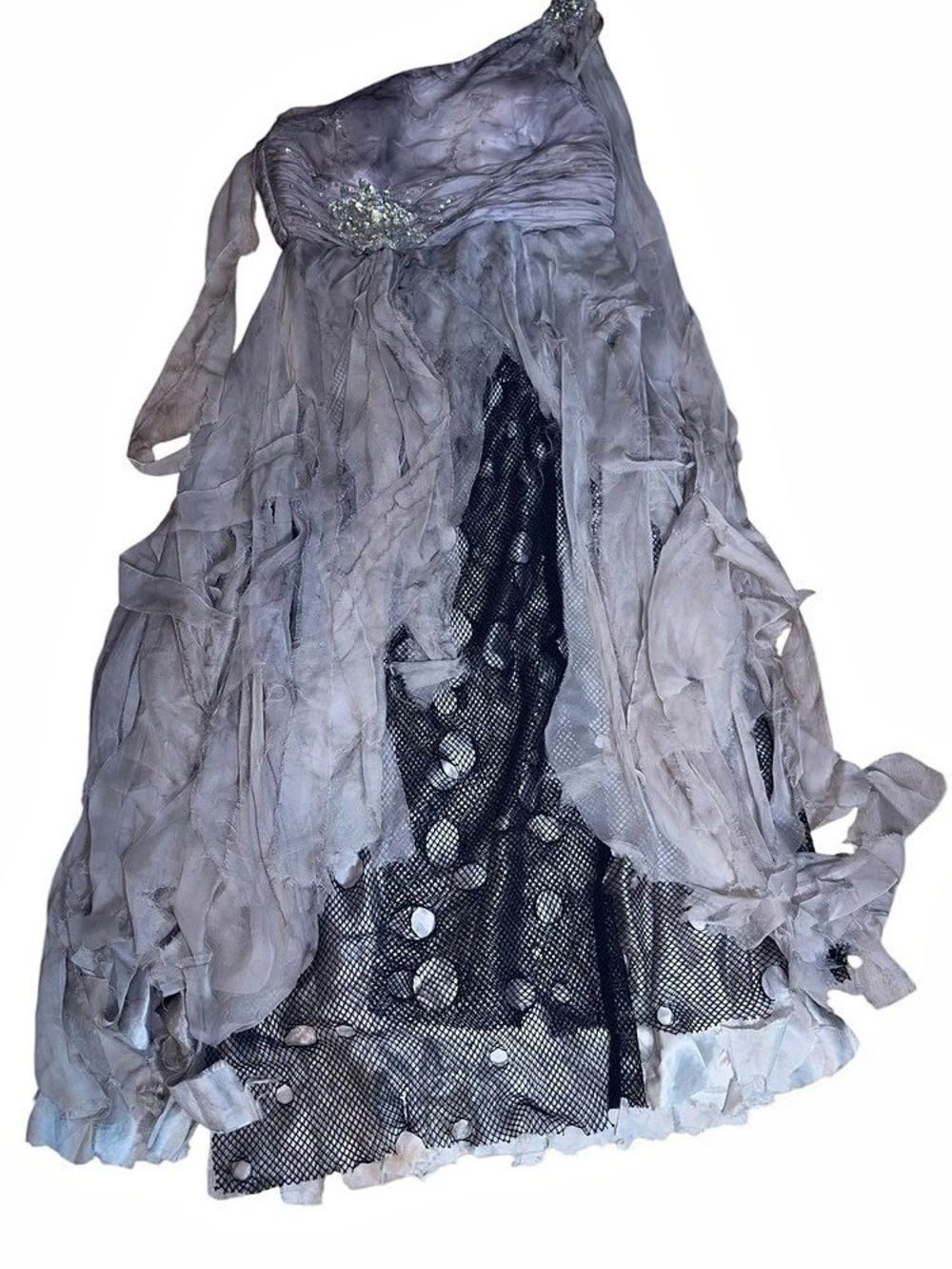 Cinderella Zombie Bride Lavender One Shoulder Embellished Tattered Halloween Dre